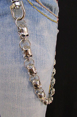 New Men Women Silver Metal Long Wallet Chains Key Chain Thick Skulls Skeleton Biker Punk Rocker Accessory - alwaystyle4you - 2