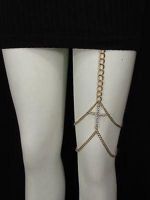 New Women Gold Thigh Leg Metal Chain Links Garter Big Cross Fashion Body Jewelry - alwaystyle4you - 11