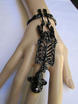 Hot Women Black Skeleton Hand Ring Chain Slave Long Bracelet Skull Fashion - alwaystyle4you - 4