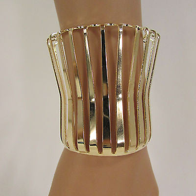 Gold Wide Metal Cuff Bracelet Unique Cut Shape  3" Long New Women Fashion Jewelry Accessories - alwaystyle4you - 8