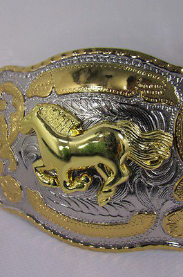 New Belt Buckle 5.5"/4" Big Gold Rodeo Horse Large Silver Metal Western Rodeo Fashion Belt Buckle 3D Texas - alwaystyle4you - 11