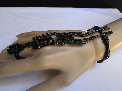 Hot Women Black Skeleton Hand Ring Chain Slave Long Bracelet Skull Fashion - alwaystyle4you - 10