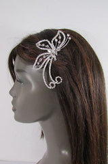 B New Women Silver Metal Head Fashion Jewelry Rhinestones Big Butterfly Hair Pin - alwaystyle4you - 3