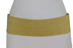 Women Gold Color Wide Elastic Band Fashion Belt Hip Waist Bling Studs Buckle Adjustable Size M L