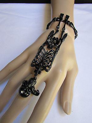 Hot Women Black Skeleton Hand Ring Chain Slave Long Bracelet Skull Fashion - alwaystyle4you - 8