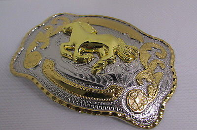 New Belt Buckle 5.5"/4" Big Gold Rodeo Horse Large Silver Metal Western Rodeo Fashion Belt Buckle 3D Texas - alwaystyle4you - 10