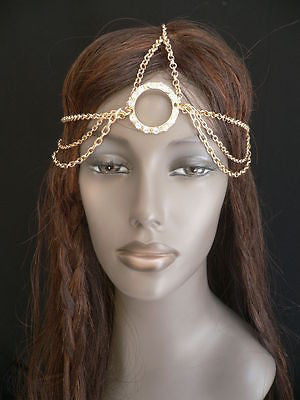 New Miami Beach Women Gold Big Ring Metal Head Chain Jewelry Hair Accessories - alwaystyle4you - 7