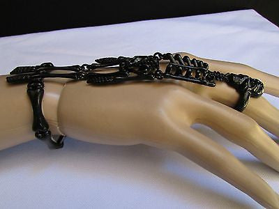 Hot Women Black Skeleton Hand Ring Chain Slave Long Bracelet Skull Fashion - alwaystyle4you - 2