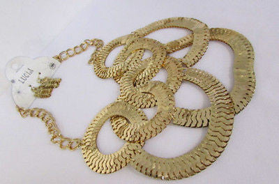 Gold Metal Thin Links Multi Strands Necklace + Earrings Set New Women Fashion - alwaystyle4you - 12