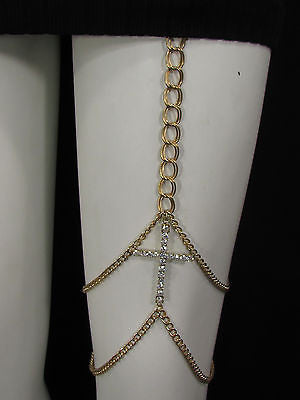 New Women Gold Thigh Leg Metal Chain Links Garter Big Cross Fashion Body Jewelry - alwaystyle4you - 2