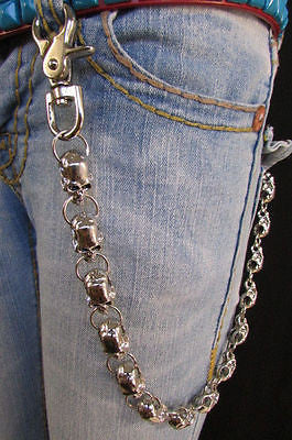 New Men Women Silver Metal Long Wallet Chains Key Chain Thick Skulls Skeleton Biker Punk Rocker Accessory - alwaystyle4you - 9