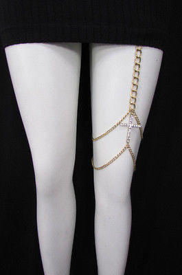 New Women Gold Thigh Leg Metal Chain Links Garter Big Cross Fashion Body Jewelry - alwaystyle4you - 12
