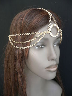 New Miami Beach Women Gold Big Ring Metal Head Chain Jewelry Hair Accessories - alwaystyle4you - 9