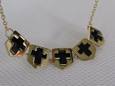 New Women Gold Metal Chain Fashion Necklace Five Mini Black Crosses Long Pendant - alwaystyle4you - 11