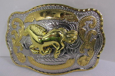 New Belt Buckle 5.5"/4" Big Gold Rodeo Horse Large Silver Metal Western Rodeo Fashion Belt Buckle 3D Texas - alwaystyle4you - 12