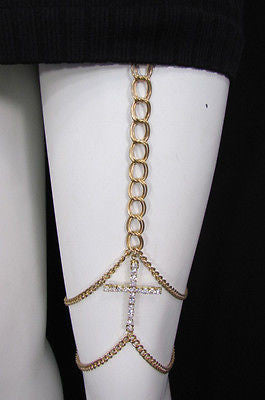 New Women Gold Thigh Leg Metal Chain Links Garter Big Cross Fashion Body Jewelry - alwaystyle4you - 10
