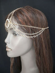New Miami Beach Women Gold Big Ring Metal Head Chain Jewelry Hair Accessories - alwaystyle4you - 4