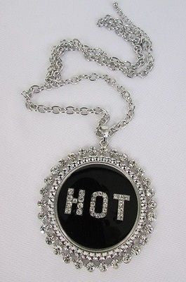 Casual Women Silver Metal Chains Fashion Necklace Black HOT Pendant Rhinestone - alwaystyle4you - 3