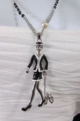 Women Silver Metal Chains Fashion Necklace Big 60'S Lady Walking Dog Pendant - alwaystyle4you - 1