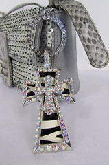 New Women Silver Metal Plate Scarf Necklace Pendant Charm Big Cross Rhinestones - alwaystyle4you - 4