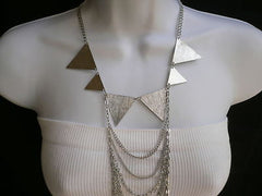 New Women Silver Body Jewerly Multi Chains Crew Neck Spikes Shape Long Necklace - alwaystyle4you - 4