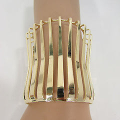 Gold Wide Metal Cuff Bracelet Unique Cut Shape  3" Long New Women Fashion Jewelry Accessories - alwaystyle4you - 1