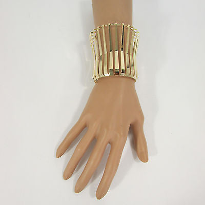 Gold Wide Metal Cuff Bracelet Unique Cut Shape  3" Long Women Fashion Jewelry Accessories - alwaystyle4you - 2