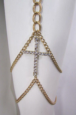 New Women Gold Thigh Leg Metal Chain Links Garter Big Cross Fashion Body Jewelry - alwaystyle4you - 4
