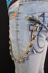 New Men Women Silver Metal Long Wallet Chains Key Chain Thick Skulls Skeleton Biker Punk Rocker Accessory - alwaystyle4you - 3