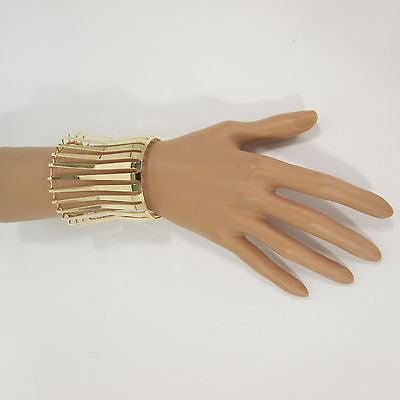 Gold Wide Metal Cuff Bracelet Unique Cut Shape  3" Long New Women Fashion Jewelry Accessories - alwaystyle4you - 4