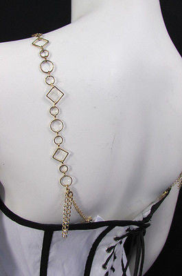 Women Decorative Accessories Lingerie Bra Straps Gold Metal Squares Circles - alwaystyle4you - 7