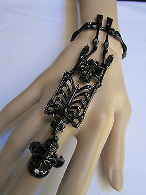 Hot Women Black Skeleton Hand Ring Chain Slave Long Bracelet Skull Fashion - alwaystyle4you - 6