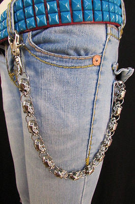 New Men Women Silver Metal Long Wallet Chains Key Chain Thick Skulls Skeleton Biker Punk Rocker Accessory - alwaystyle4you - 7