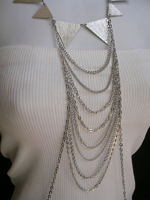Women Long Silver Multi Center Ring Layers Chains Body Fashion Jewelry Necklace - alwaystyle4you - 6