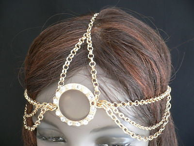 New Miami Beach Women Gold Big Ring Metal Head Chain Jewelry Hair Accessories - alwaystyle4you - 1