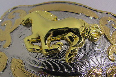 New Belt Buckle 5.5"/4" Big Gold Rodeo Horse Large Silver Metal Western Rodeo Fashion Belt Buckle 3D Texas - alwaystyle4you - 7