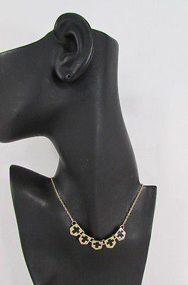 New Women Gold Metal Chain Fashion Necklace Five Mini Black Crosses Long Pendant - alwaystyle4you - 5