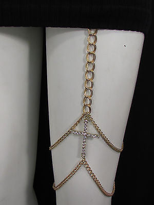 New Women Gold Thigh Leg Metal Chain Links Garter Big Cross Fashion Body Jewelry - alwaystyle4you - 7