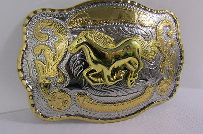 New Belt Buckle 5.5"/4" Big Gold Rodeo Horse Large Silver Metal Western Rodeo Fashion Belt Buckle 3D Texas - alwaystyle4you - 8