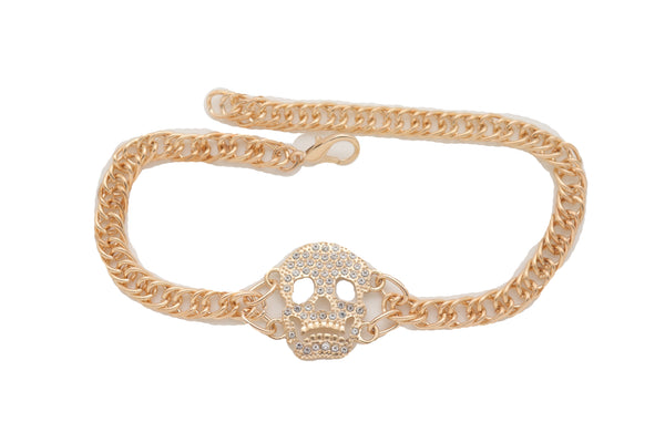 Brand New Women Gold Metal Boot Chain Bracelet Shoe Charm Jewelry Bling Skeleton Skull