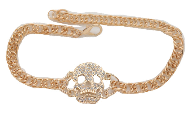 Brand New Women Gold Metal Boot Chain Bracelet Shoe Charm Jewelry Bling Skeleton Skull