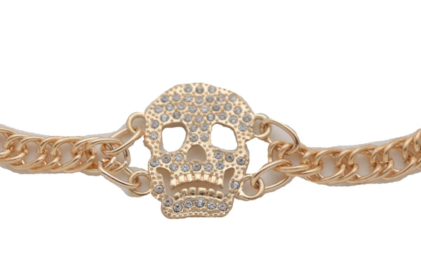 Brand New Women Gold Metal Boot Chain Bracelet Shoe Charm Jewelry Bling Skeleton Skull
