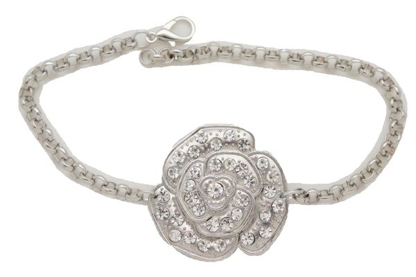 Brand New Women Silver Metal Boot Chain Bracelet Western Shoe Rose Flower Charm Jewelry