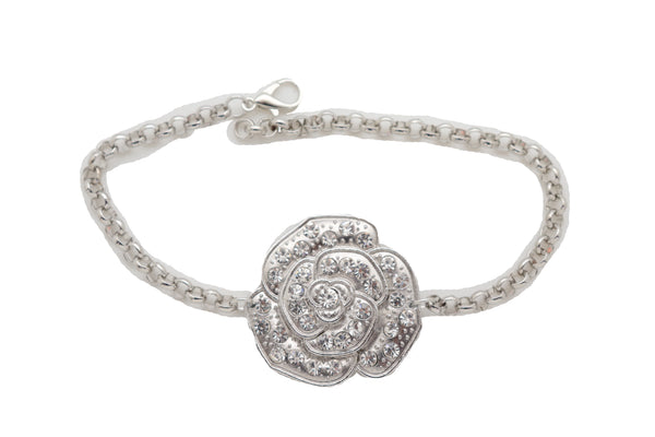 Brand New Women Silver Metal Boot Chain Bracelet Western Shoe Rose Flower Charm Jewelry