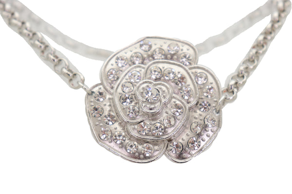 Brand New Women Silver Metal Boot Chain Bracelet Western Shoe Rose Flower Charm Jewelry