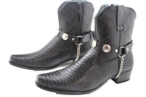 New Men Women Boot Silver Chain Pair Buffalo Charms Leather Biker Straps Western Style