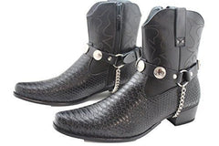 USA 5 Cents Coin Buffalo Side Black Faux Leather Boot Straps (Pair)