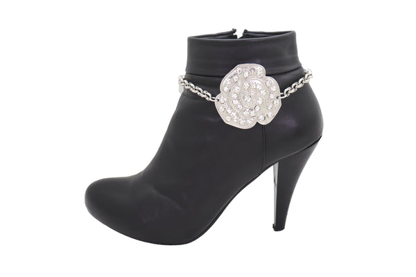 Brand New Women Silver Metal Boot Chain Bracelet Western Shoe Rose Flower Charm Jewelry