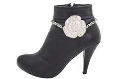 Silver Metal Boot Chain Bracelet Western Shoe Rose Flower Charm Jewelry