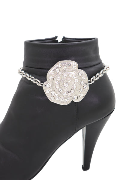 Brand New Women Silver Metal Boot Chain Bracelet Western Shoe Rose Flower Charm Jewelry